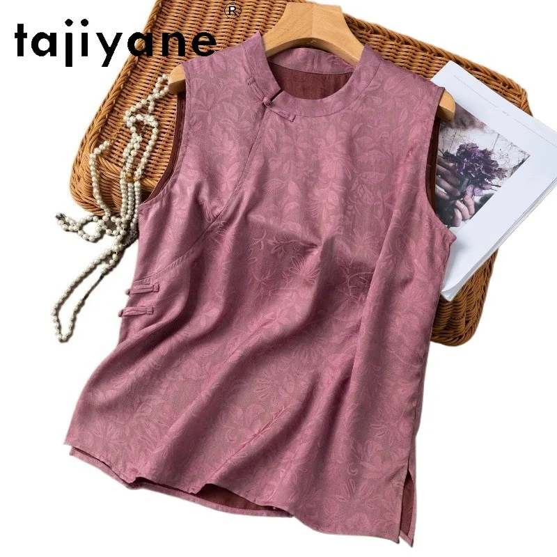 TAJIYANE 100% Mulberry Silk Women's Tanks Red Cloud Sha Chinese Style Vest Sleeveless Summer Tops for Woman Clothing 2026 ropa