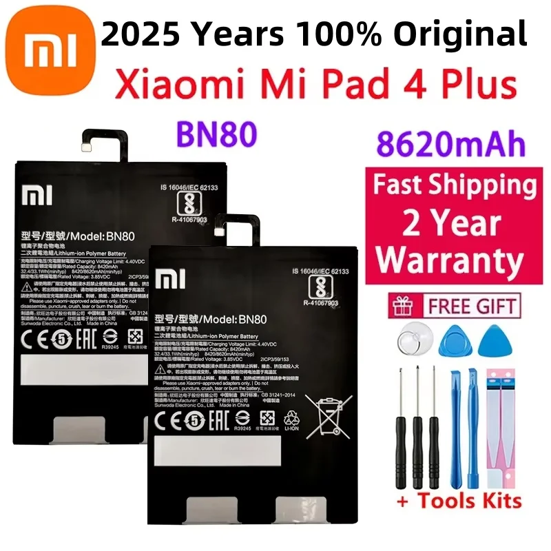 

Original Xiao Mi Tablet Replacement Battery BN80 For Xiaomi Pad 4 Plus Tablet 4 Plus High Capacity 8620mAh Batteries +Tools Kits