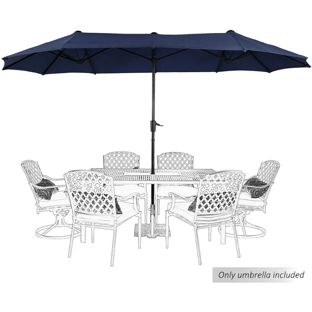 Market Umbrella Double-Sided Twin Large Patio Umbrella With Crank Umbrellas and Terrace Bases Navy Blue Outdoor Furniture