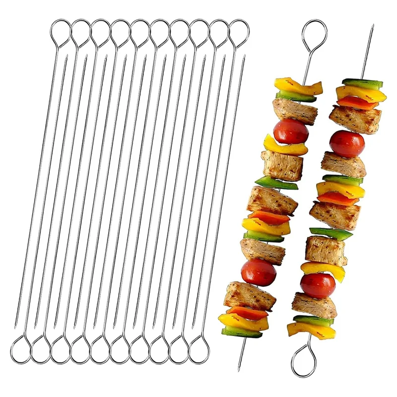 

ABUH-20 PCS BBQ Metal Skewers Stainless Steel, Air Fryer Skewers 30Cm Reusable Kebab Skewers For Grilling , Oven, And BBQ