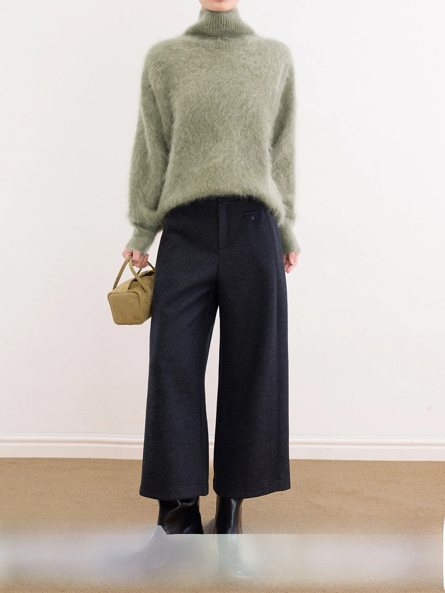 

Женские шерстяные брюки Lassen прямого кроя с высокой талией, на молнии, теплые повседневные брюки-кюлоты длиной 7/8