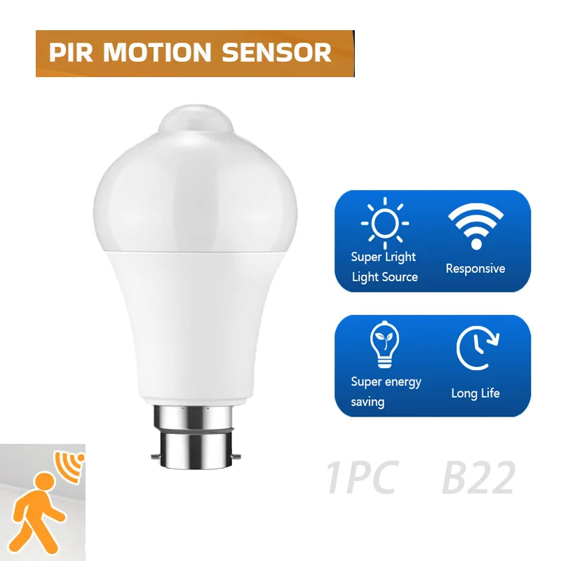 1pc PIR Motion Sensor Light Bulbs B22 6W 9W 12W 15W 18W 20W LED Lamp Auto Smart Infrared LED Bulb Energy Saving Bombillas Light