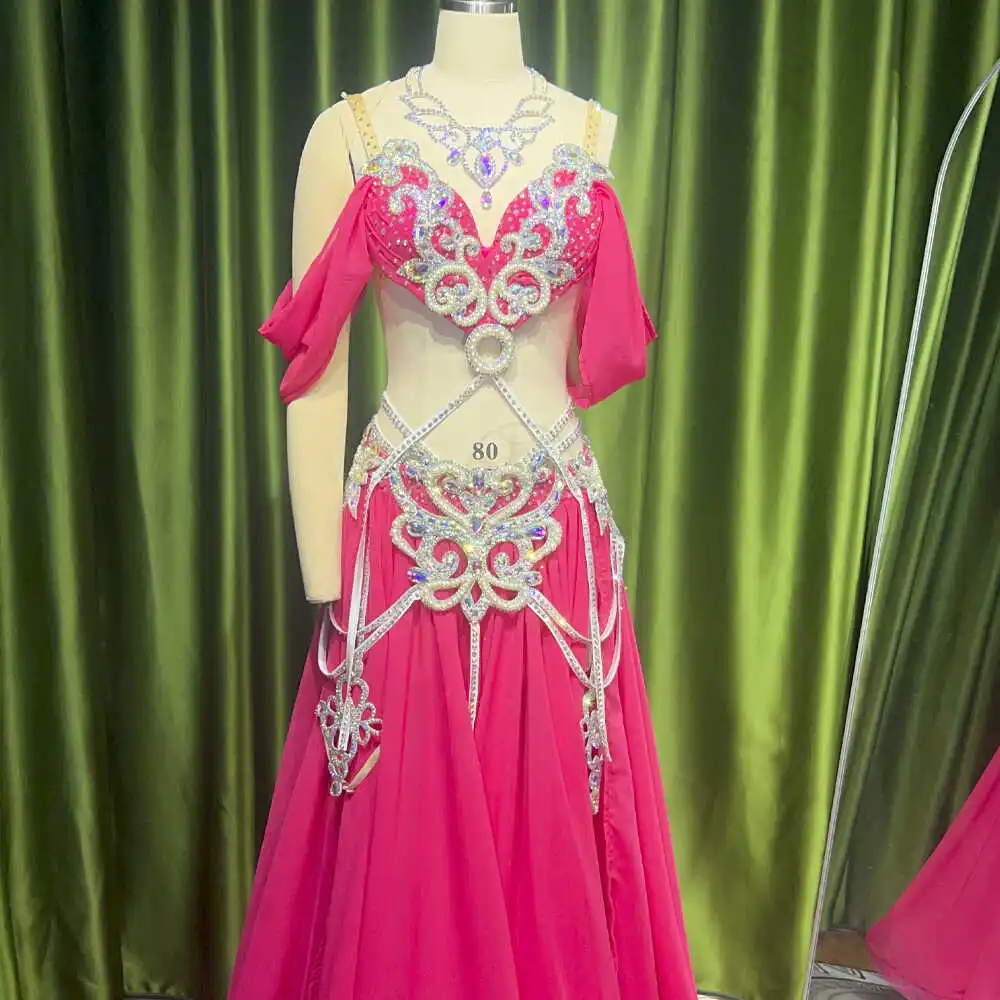 Customized Eastern Belly Dancewear Women Clothes Tassel Belly Dancing Bra Skirt Belt Oriental Dance Costume Group Stage Suit Set