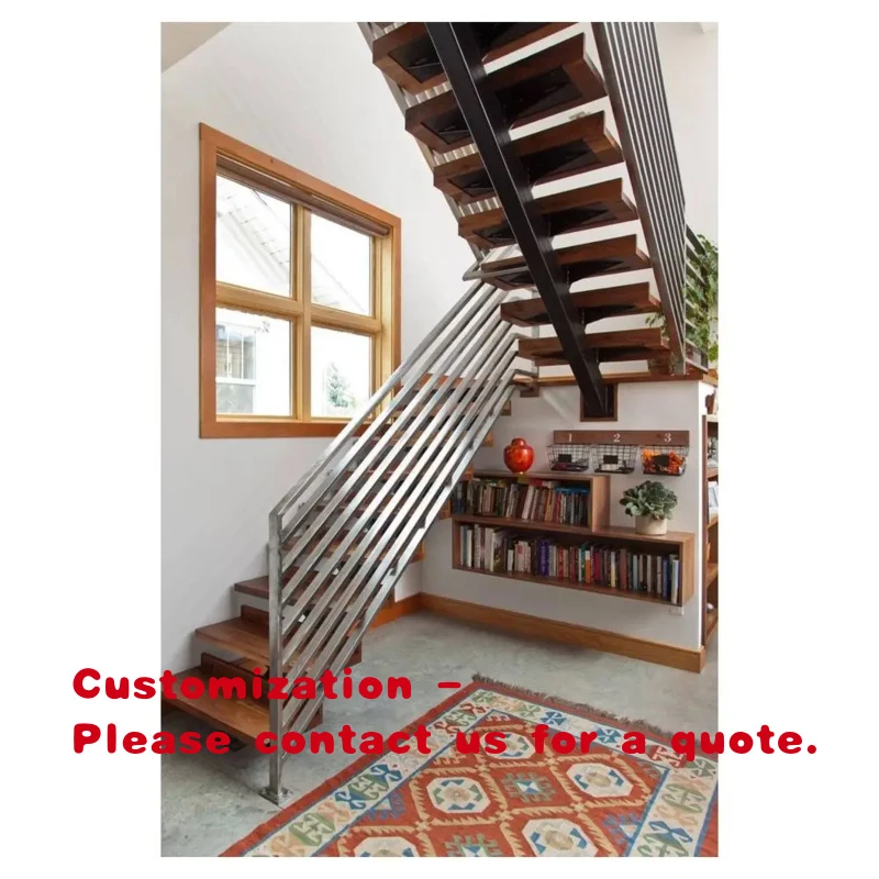 custom.Floating Staircase Modern Wooden Steps Custom Design with Handrail Residential Indoor Projects