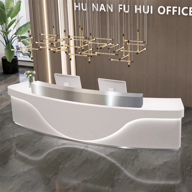 Customized.Luxury Beauty Salon Customize Size Front Desk Half Round Curved Hotel Reception Desk With Led Light for Sale