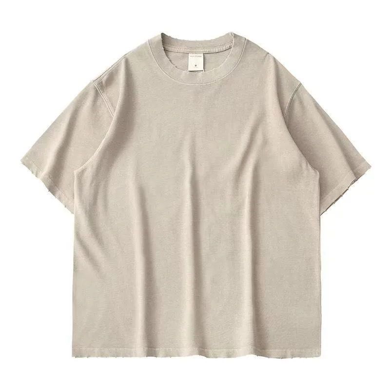 300G Round-neck Heavy Wear Short-sleeved T-shirt for Men Summer European and American Trendy Brand Retro Washed and Aged T-shirt