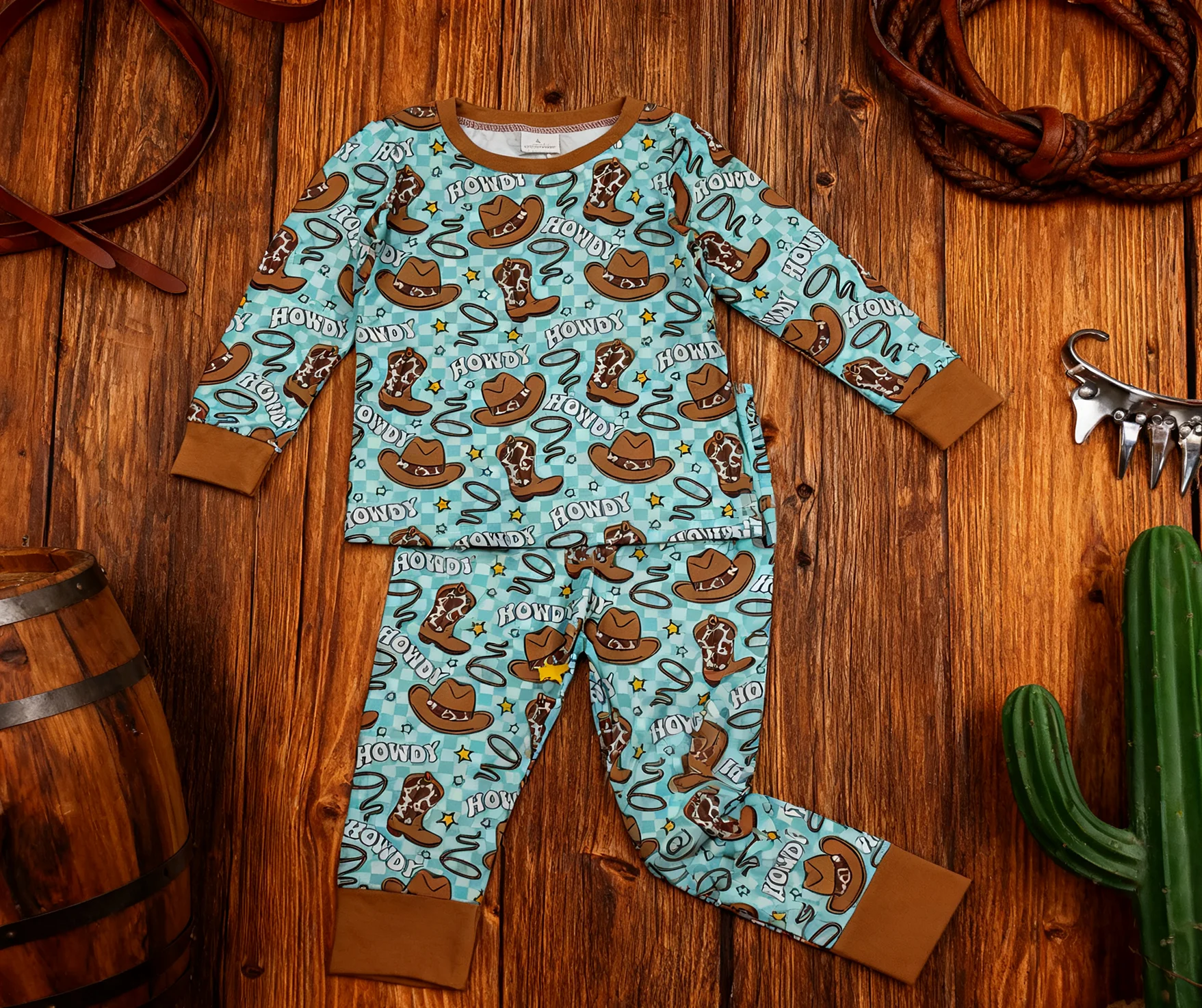 

Z1024-02 BLP1207 Kids Girls Outfit Long Sleeve Top With Pants Set Western Print Children Clothes