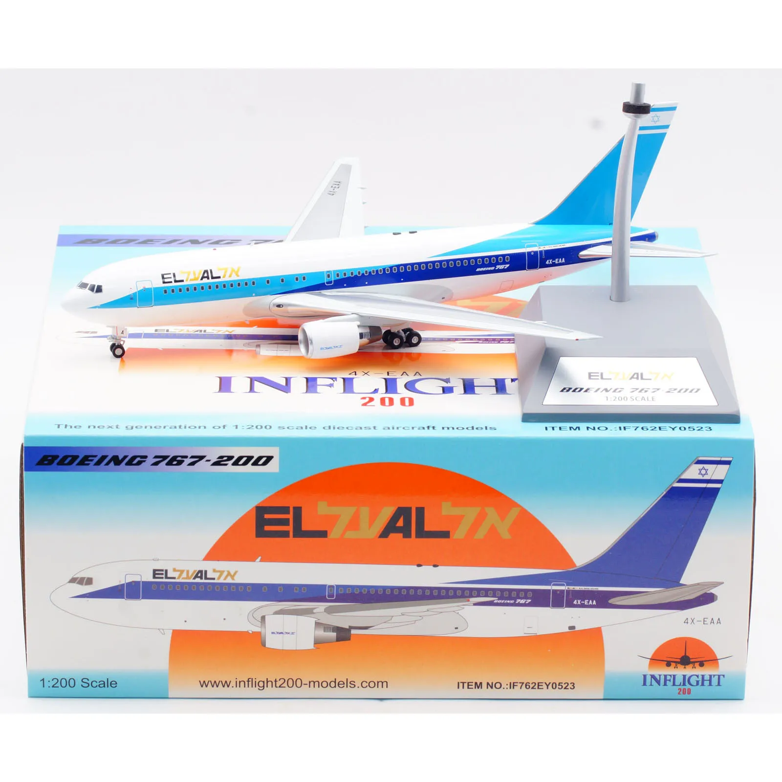 IF762EY0523 Alloy Collectible Plane Gift INFLIGHT 1:200 El Al Israel Airlines Boeing B767-200 Diecast Aircraft Jet Model 4X-EAA