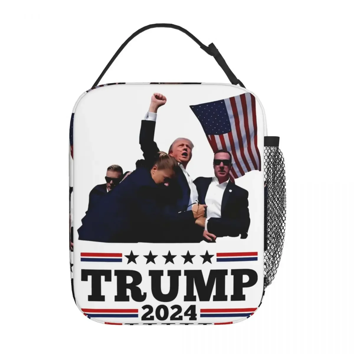 Trump Fight Never Give Up For America Insulated Lunch Bag Trump Shot Meme Food Container Bags Leakproof Thermal Cooler Lunch Box