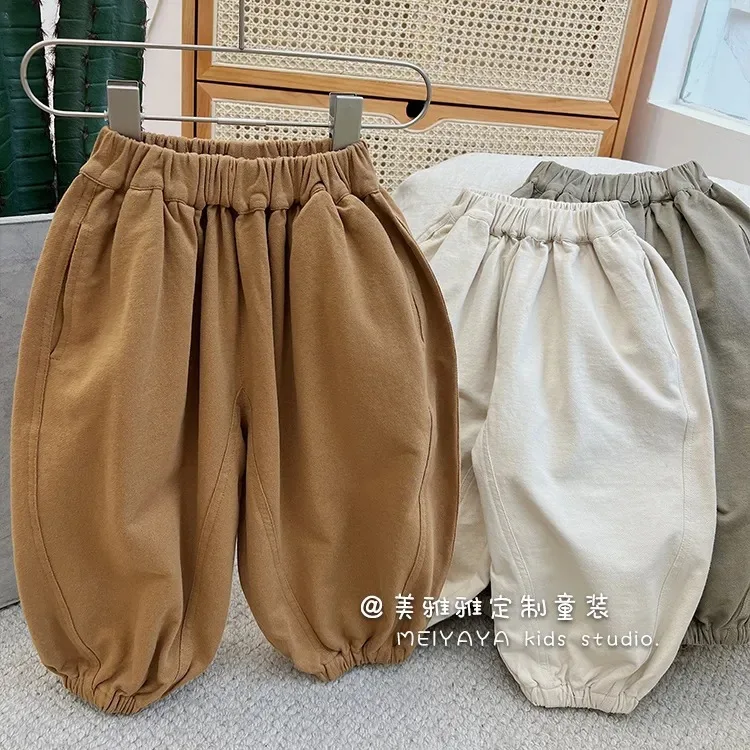 2025 Spring New Children Loose Trousers Cotton Versatile Boys Soft Lantern Pants Baby Boy Solid Casual Pants Kids Clothes