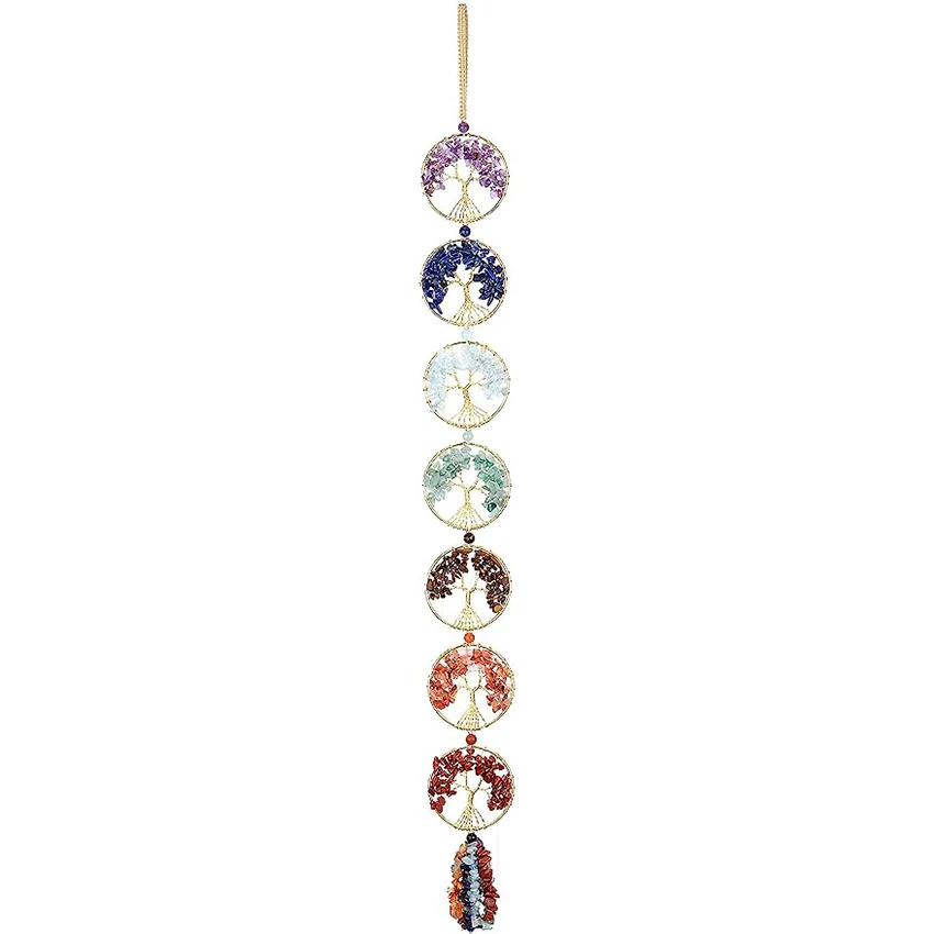 Tree of Life Chakra Stones Healing Crystals Hanging 7 Chakra Wall Ornament Meditation Window Reiki Ornament for Home Feng Shui