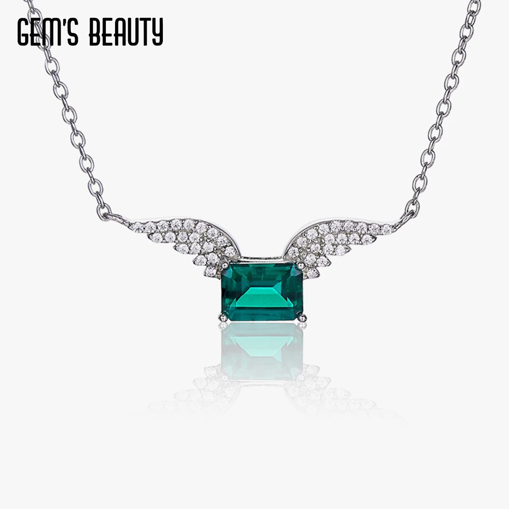 

Gem's Beauty 925 Sterling Silver Angel Wings Lab Green Emerald Charm Pendant Original Bracelet Necklace For Women Fine Jewelry