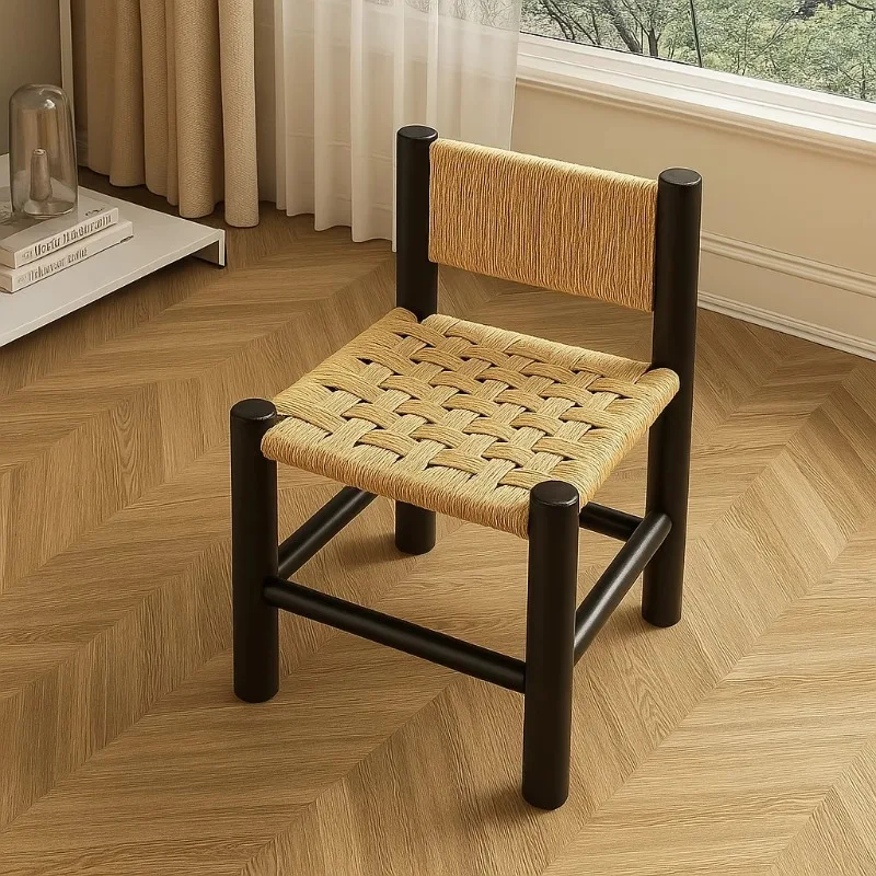 

Stool rattan retro low stool solid wood shoe changing stool simple home living room stool high value back chair coffee table