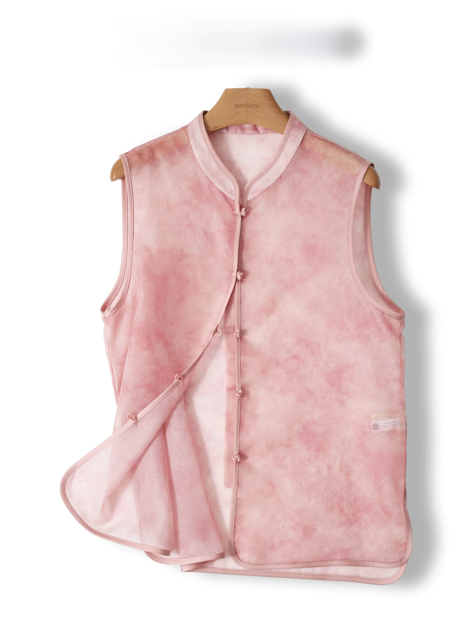 

New Chinese Style Silk Gradient Ink Painting Vest Women's European Tulle Top Trendy Breathable Print Single Button Closure