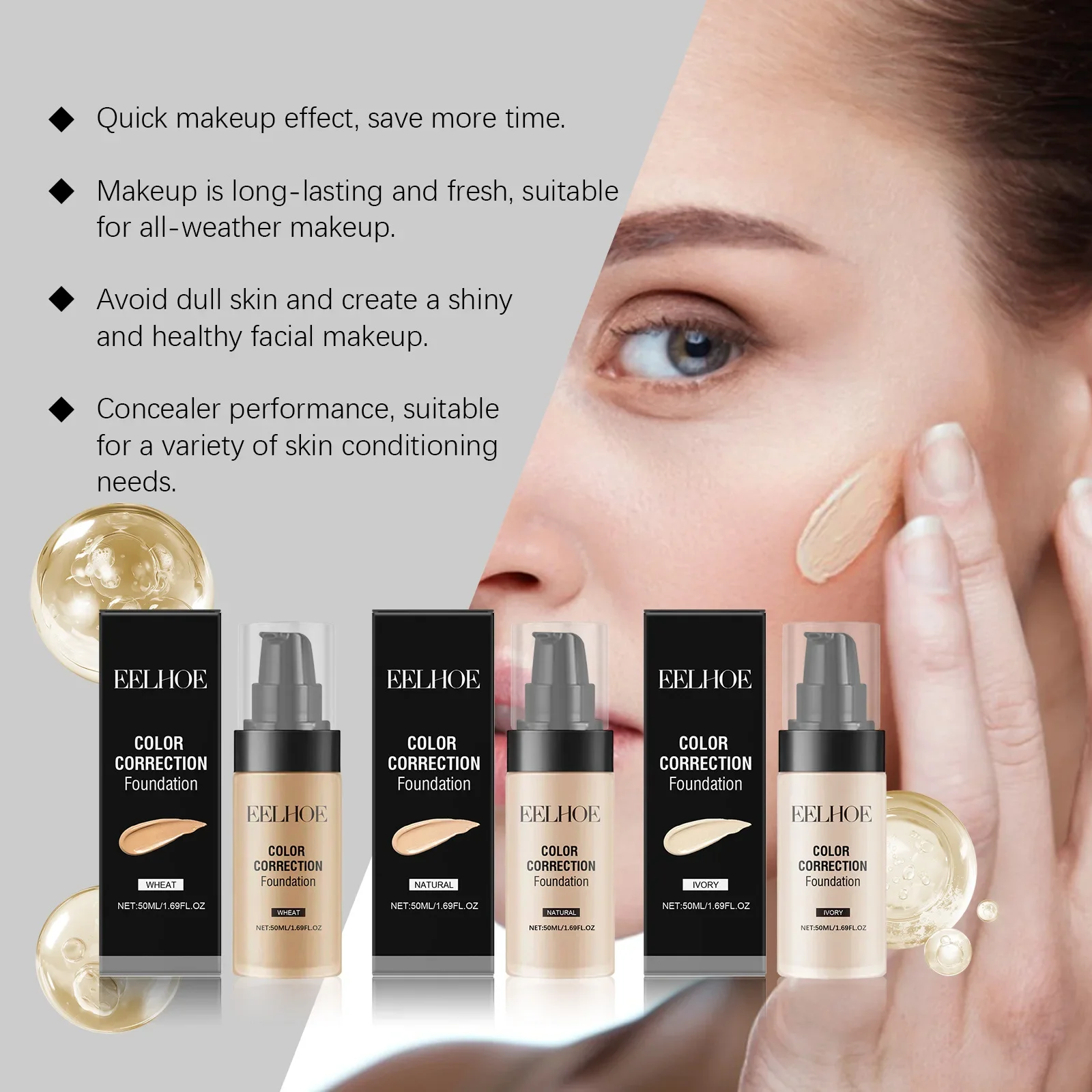 EELHOE Vloeibare Foundation Concealer Natuurlijke Lichtgewicht Glow Hydraterende Langdurige Hydraterende Niet-Caking Make-up