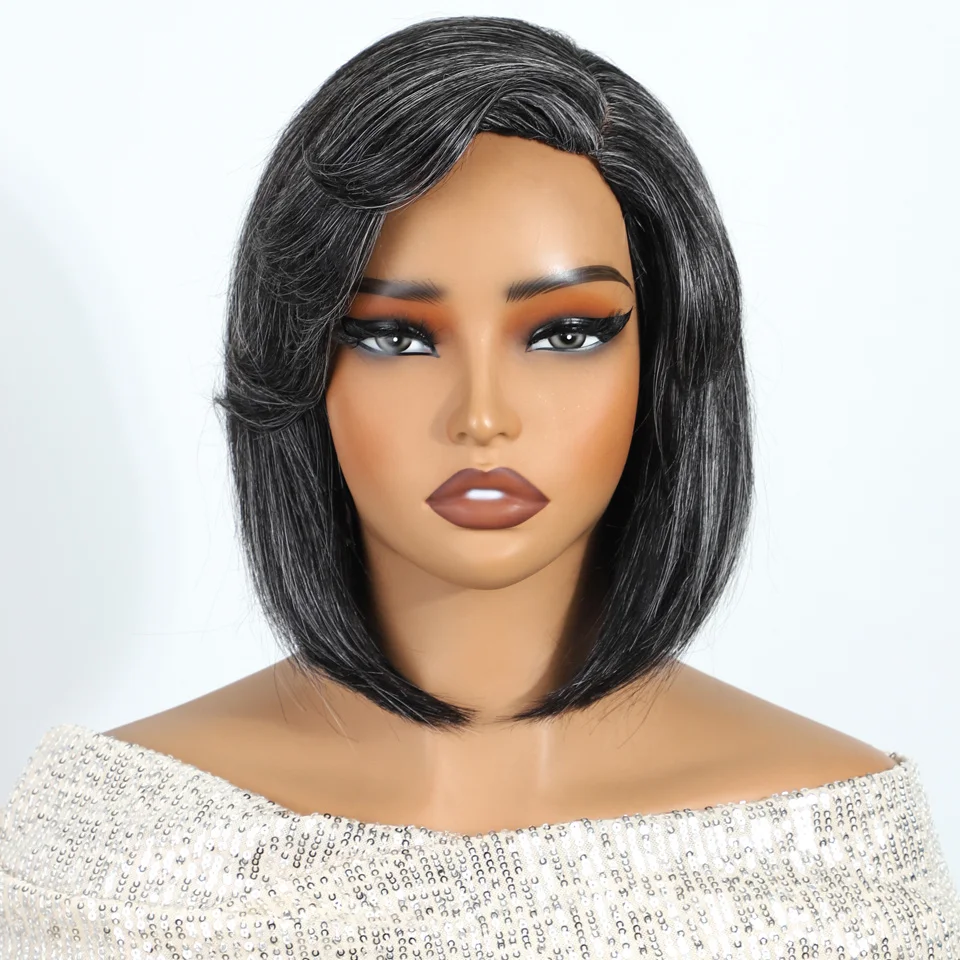 

10 Inch Grey Colored Left Side Part Lace Wig Wear go Wigs Short Straight Bob Human Hair Wigs For Women Brazilian Remy Hair