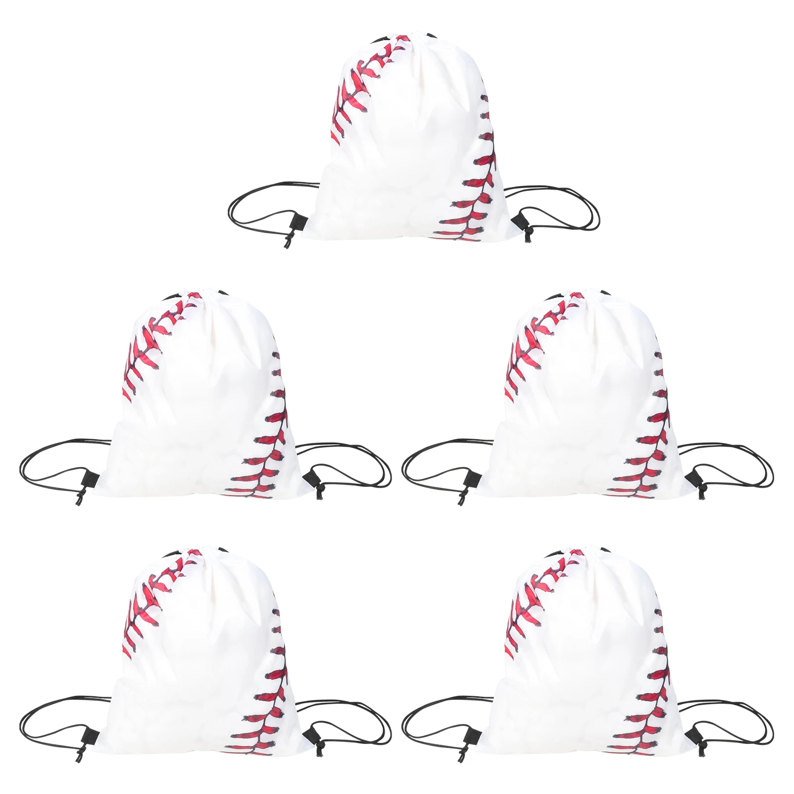 

5 Pcs White Candy Snack Bags Baseball Theme Drawstring Storage Bag for Party Gifts Sports Fitness Cloth Ball Bag