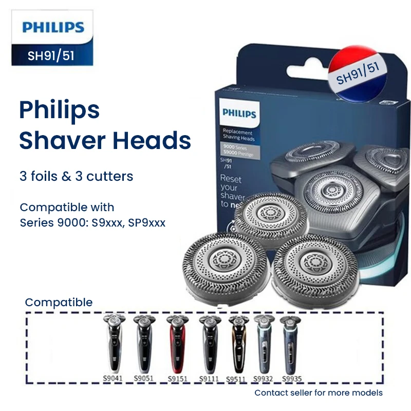 رأس الحلاقة فيليبس SH91 بديل لرأس الحلاقة 3 رقائق + 3 قواطع متوافقة مع جميع السلاسل 9000 Series Prestige