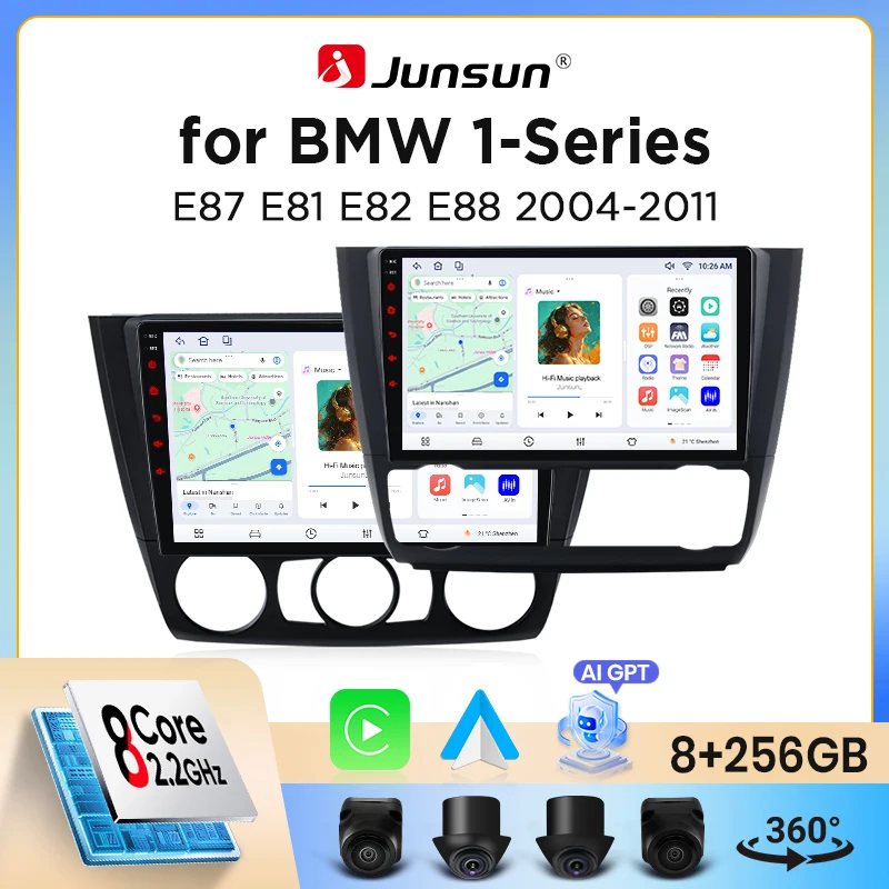 Autoradio Junsun sans fil CarPlay Android Auto pour BMW Série 1 (E81/E82/E87/E88) 2004-2013 avec ventilateur de refroidissement intégré, navigation GPS Android, lecteur multimédia, WiFi, DSP, RDS, BT, SWC, écran tactile IPS, autoradio, lecteur vidéo, unité centrale stéréo