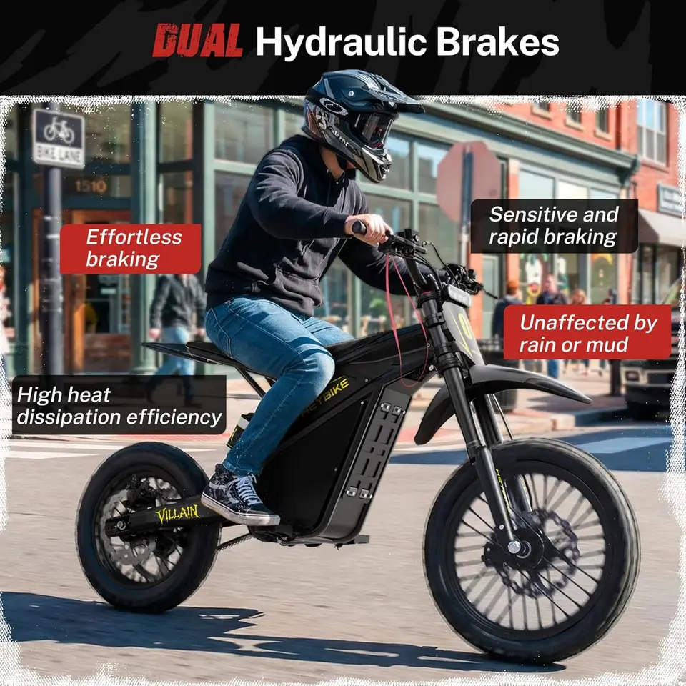Electric Dirt Bike with 4160W Motor 1352WH Battery, Up to 50 Miles Range, 14"/12" Fat Tire Electric Bike with Hy image 7