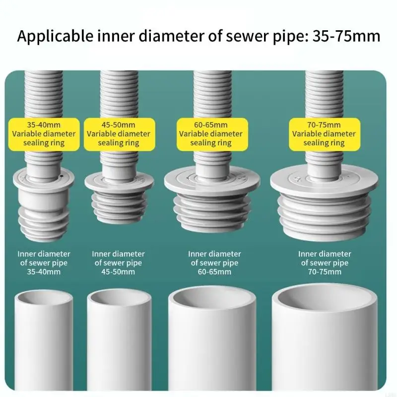 L9BE Washing Machine Drain Hose Seal Plug Sewer Pipe Seal Rings Sealing Cover for Laundry Room, Kitchen, Bathroom Enduring