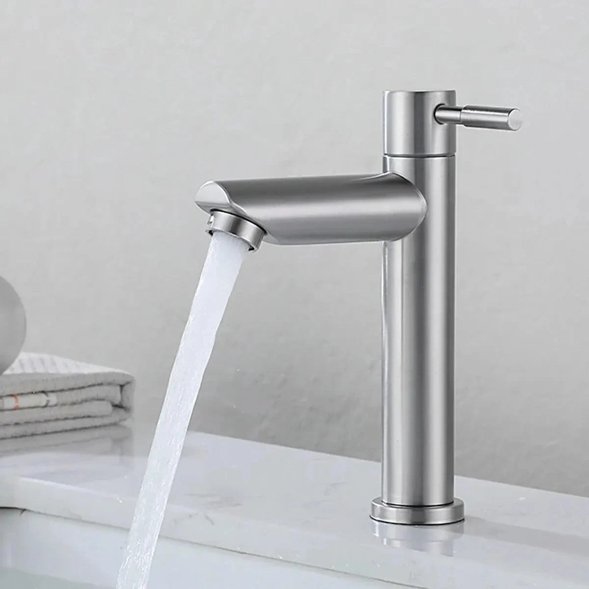 

Basin Faucet 304 Stainless Steel Single Cold Water Tap Black Silver Color Deck Mounted Basin Sink Tap G1/2