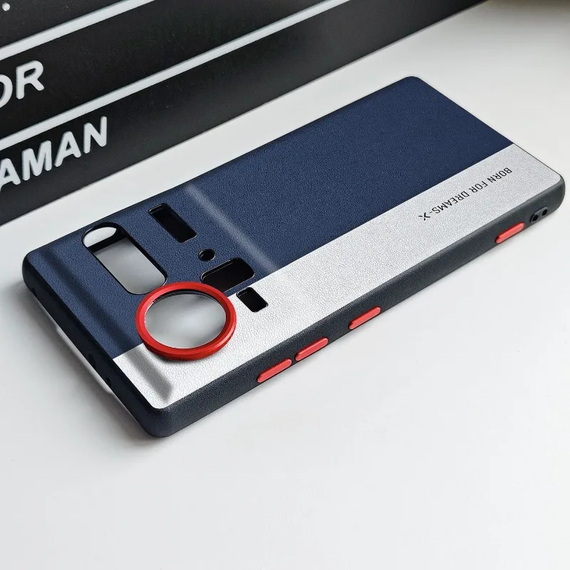 Etui na ZTE Nubia Z80 Z70 Z70S Ultra, luksusowe, dwukolorowe, przyjemne w dotyku skórzane etui PU, odporne na wstrząsy, metalowe przyciski, funda. — zdjęcie produktu 4