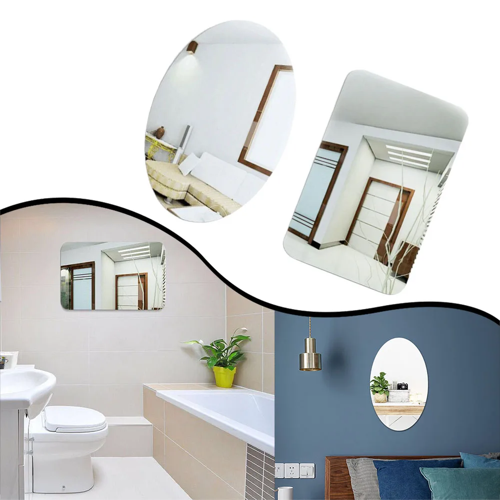 Acrylic Mirror Wall Sticker Oval Square 3D Mirror Wall Sticker For Bathroom Home Decor Personalized Decoration Household