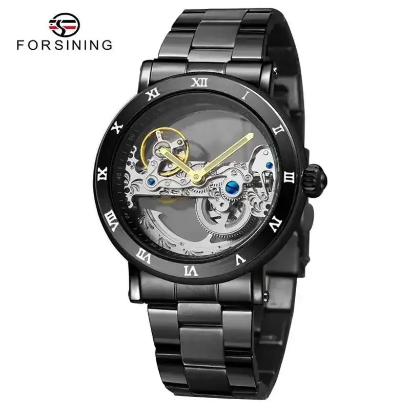 

Minimalist Transparent Automatic Movement Waterproof Stainless Steel Band Fashion Mechanical Mens Watches Top Brand Luxury