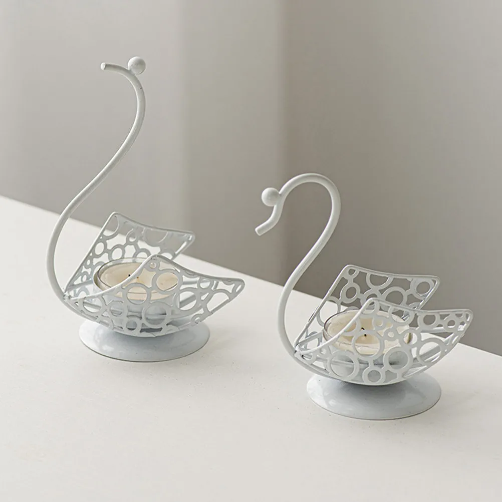 2Pcs Metal Hollow Swan Holders Iron Candlesticks Table Centerpiece Decor Romantic Wedding Anniversary Party Home Accent