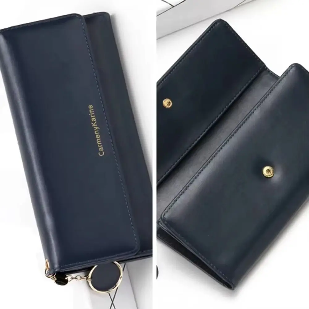 Portable Leather Long Wallet Multi-layer Solid Color Women Tri-fold Wallet Coin Purse Multifunctional PU Card Holder Daily