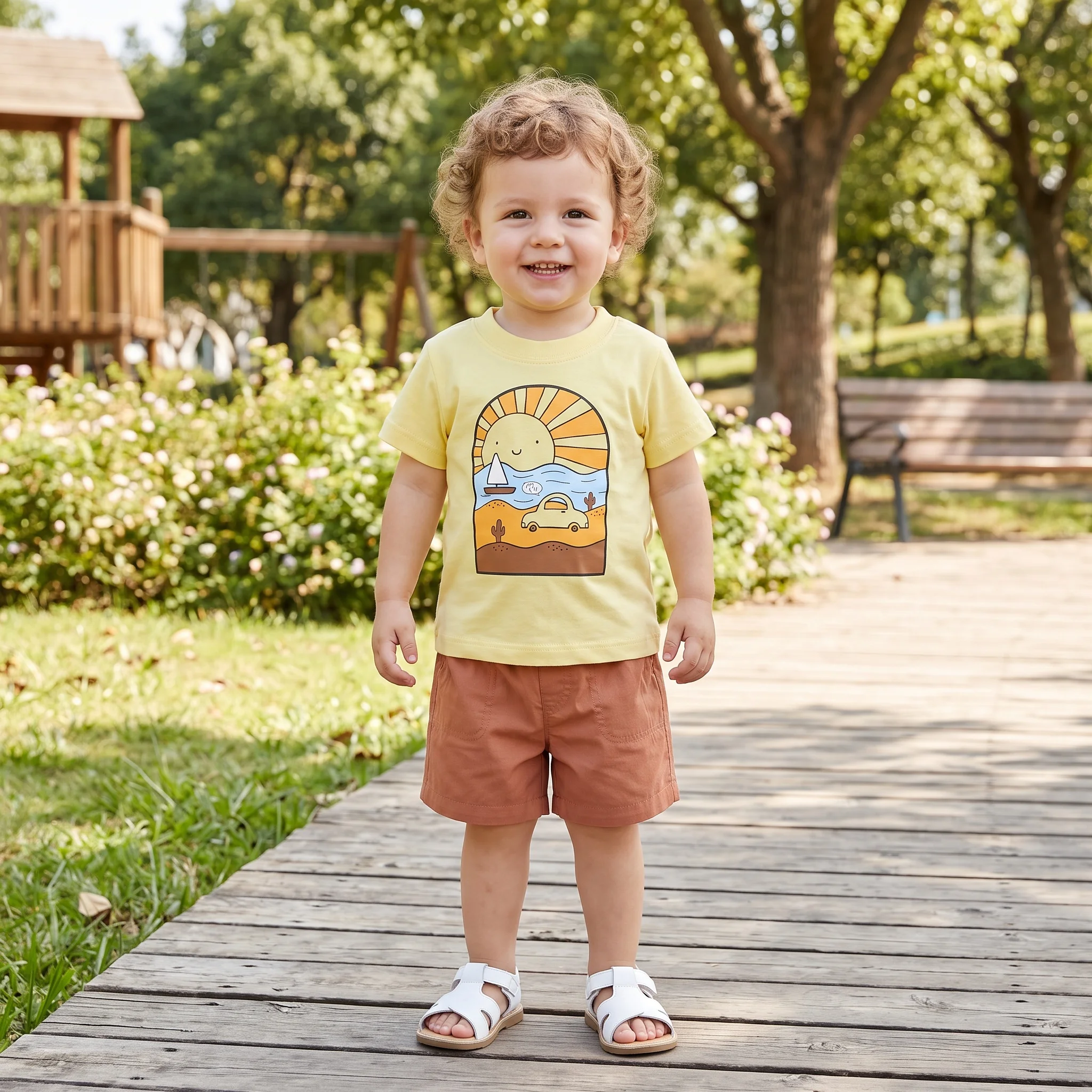 Summer Baby Boys 2Pcs Cotton T-Shirt & Shorts Set – Cute Dinosaur & Sun Print Casual Outfit for Infant 9M-3T
