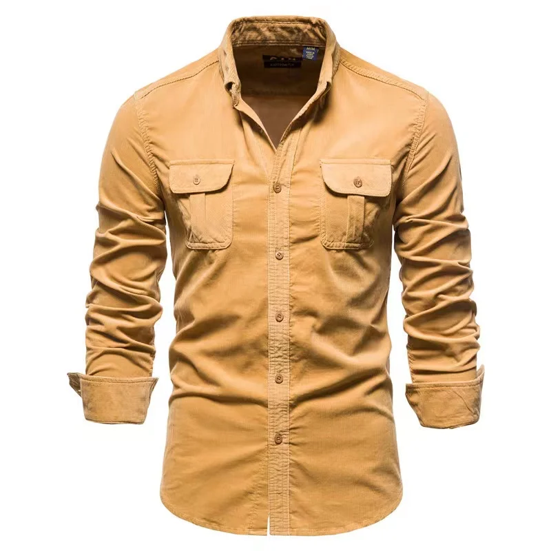 

Men's Vintage Solid Color Corduroy Shirt Business Casual Slim Fit Turn-Down Collar Breathable Anti-Pilling for Autumn Fashion