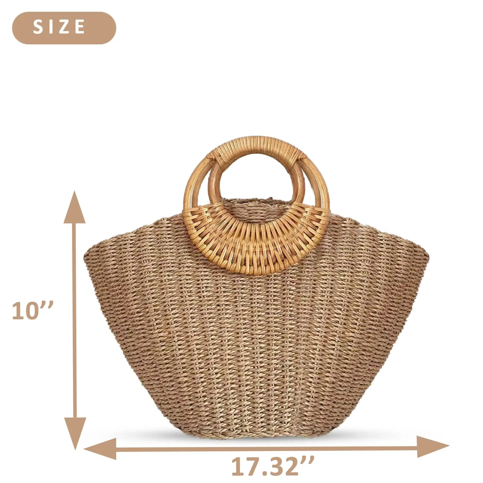 Straw Bag, Summer Beach Bag for Women, Hand-Woven Handbag, Creative Bamboo Handle, Large Woven Bag for Vacation Travel Daily