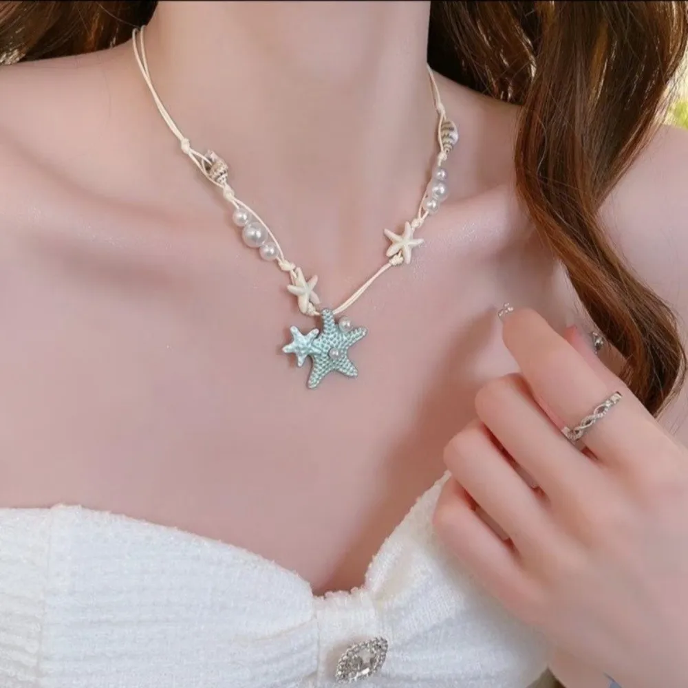 Bohemian Starfish Necklace Beach Surfer Colorful Starfish Shell Choker Dopamine Bead Splicing Summer Clavicle Chain Vacation