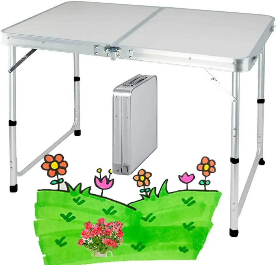 EFAN Picnic Folding Tables,3FT Heavy Duty Aluminium Portable 90x60x37/67cm Adjustable Height Lightweight for Camp+Carry Handle