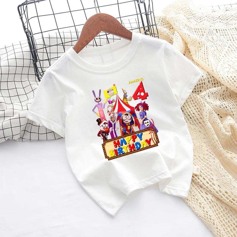 The Amazing Digital Circus Boys Girls Birthday T-shirts Cartoon Anime Pattern Number 1-9 Printed T-Shirt Children Summer Clothes