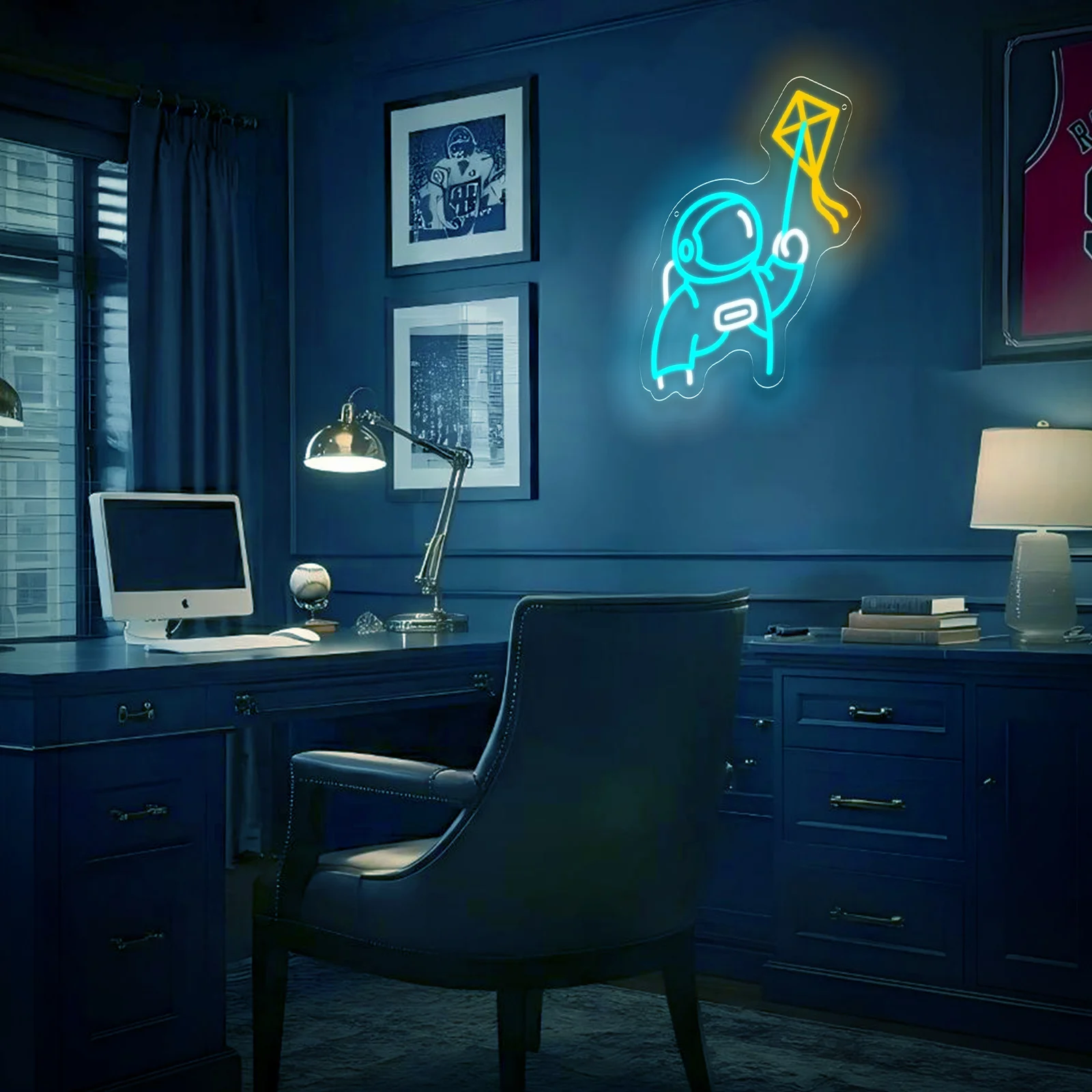 Astronaut Kite Neon Sign USB Powered LED Neon Light Sign Dimmable for Kids Room Amusement Park Bedroom Decor Space Theme Gift