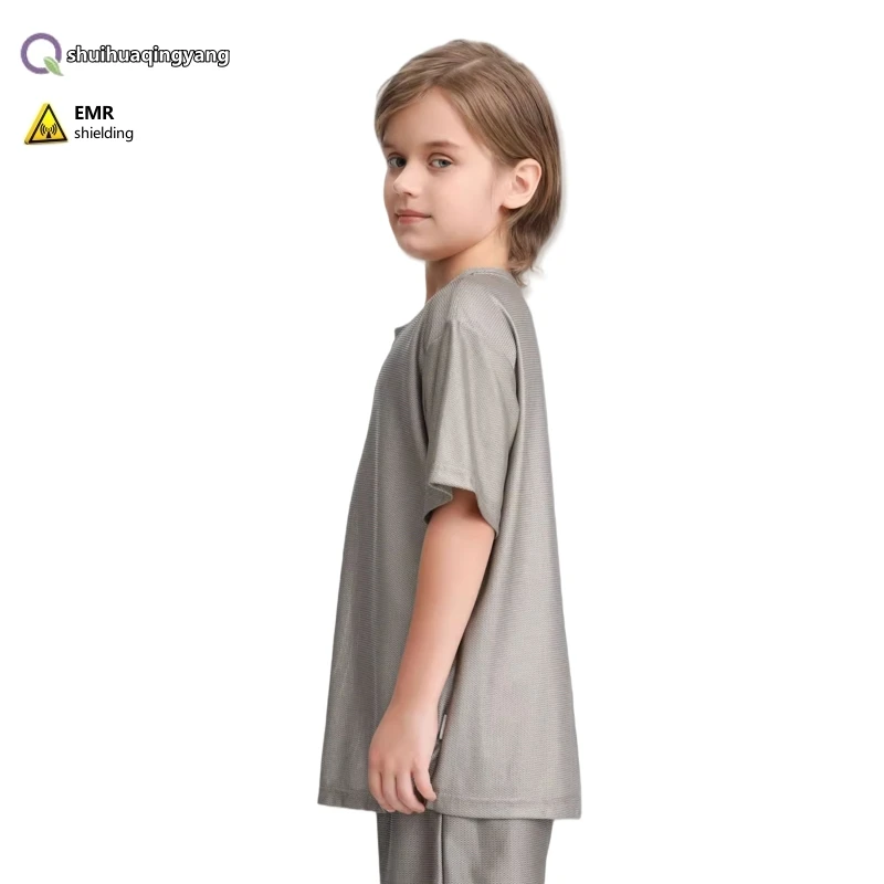 Electromagnetic radiation protective 3D mesh silver fiber child short sleeve T-shirt Computer EMF shielding children underwear