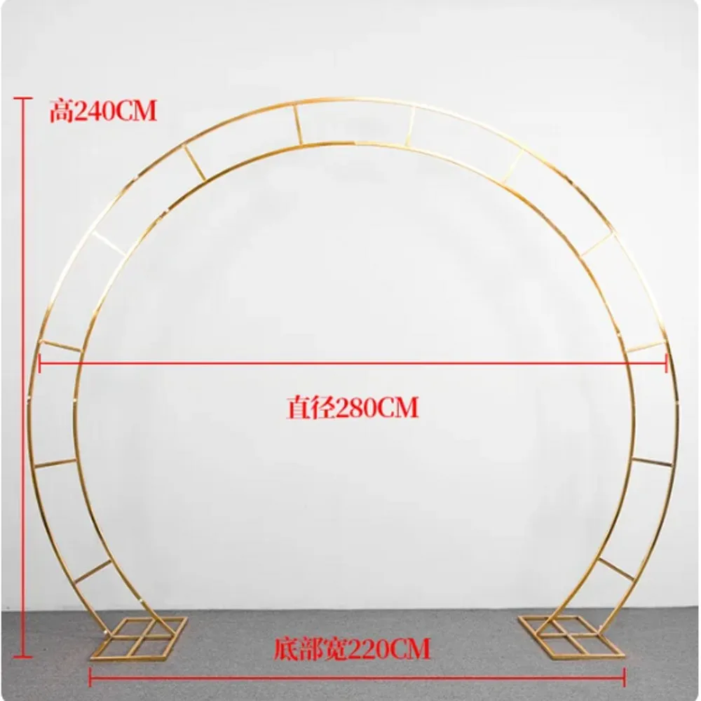 

Gold Wedding Double Arch Circle Curved Iron Decorative Props Flower Rack For Wedding Party