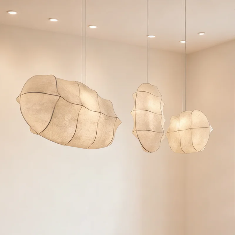 

Японский ваби-саби из шелка E27, подвесные светильники для парусника, домашний декор, люстра, лампы для внутреннего освещения, гостиная, столовая, спальня