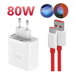 For OnePlus 80W SuperVOOC EU Fast Wall Charger For OnePlus 10 Pro 11 12 13 15 Nord CE 2 3 Lite 4 5 OPPO Realme Type C USB Cable