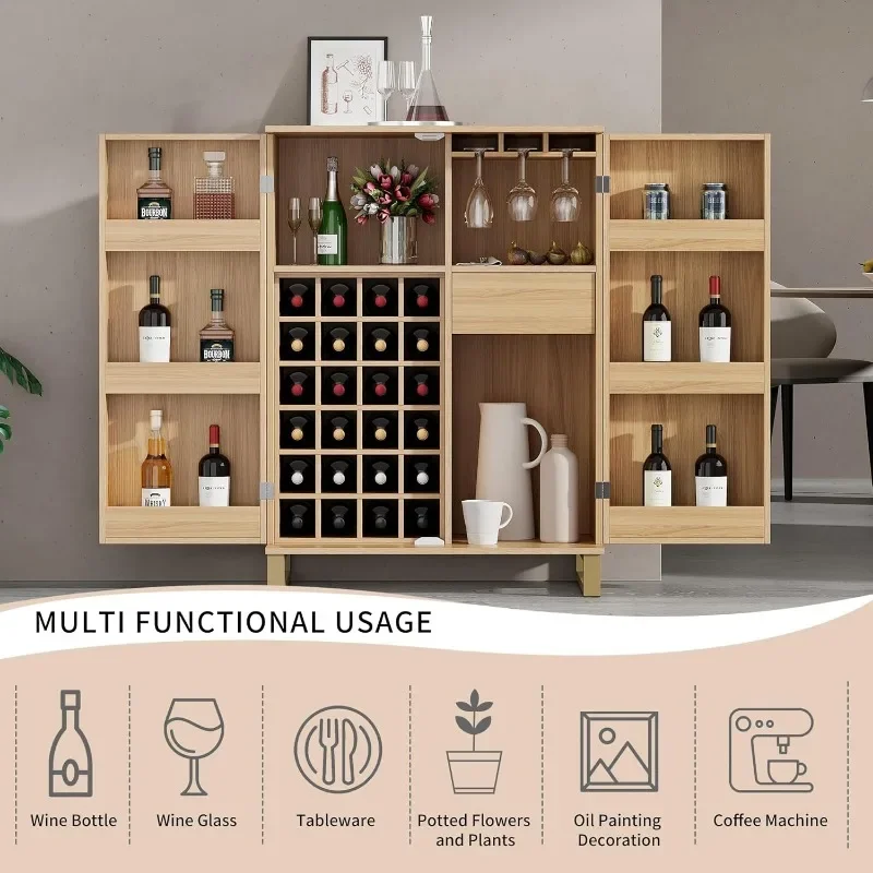 Geschnitzter Weinbar schrank, Side board buffet aus Holz aus Bauernhaus mit 24 Wein regalen und Glas halter in 3 Größen, freistehender Schnaps