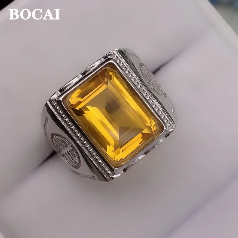 BOCAI new Best selling Natural citrine real S925 silver ring for man fashionable atmosphere boutique man ring