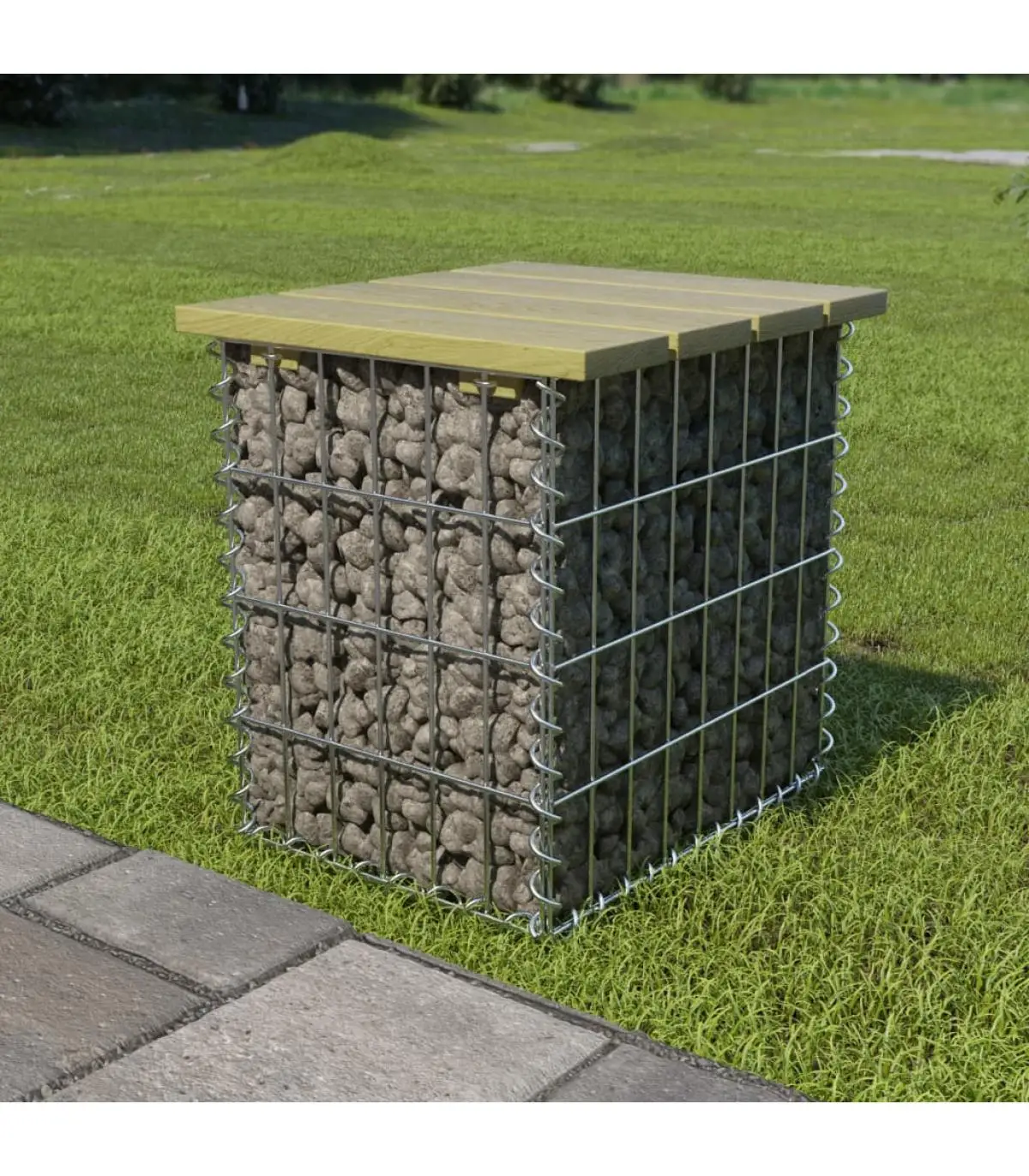 Outdoor Ottomans galvanized steel and pine garden stool 40x40x45 cm