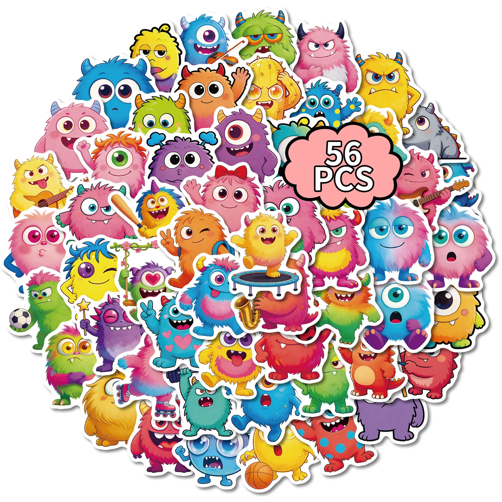 56/112PCS Funny Cartoon Monster Stickers Colorful Diary Decoration Stationery Stickers