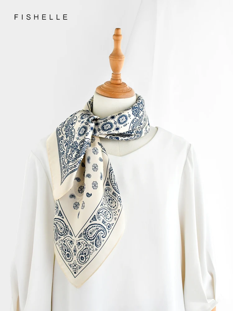 Beige Paisley 100% natural real silk scarves small square scarf hijab shawl luxury gift headband 65cm women men wrap neckerchief