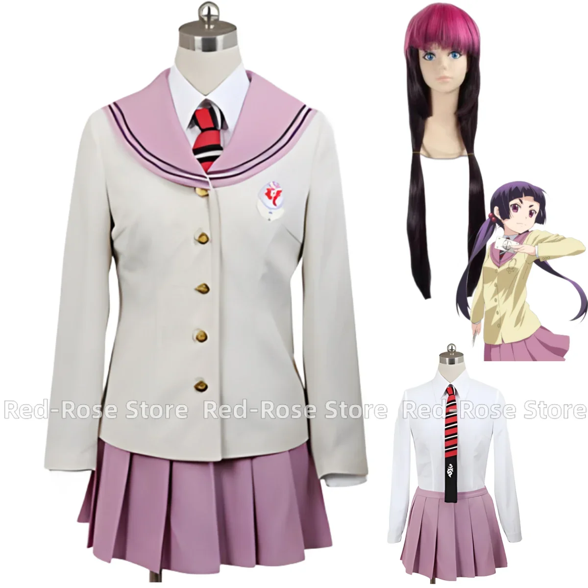 Anime Ao No Exorcist Kamiki Izumo Cosplay Costume Wig Japanese Pink JK Uniform Skirt Woman Kawaii Lovely Campus Sailor Suit