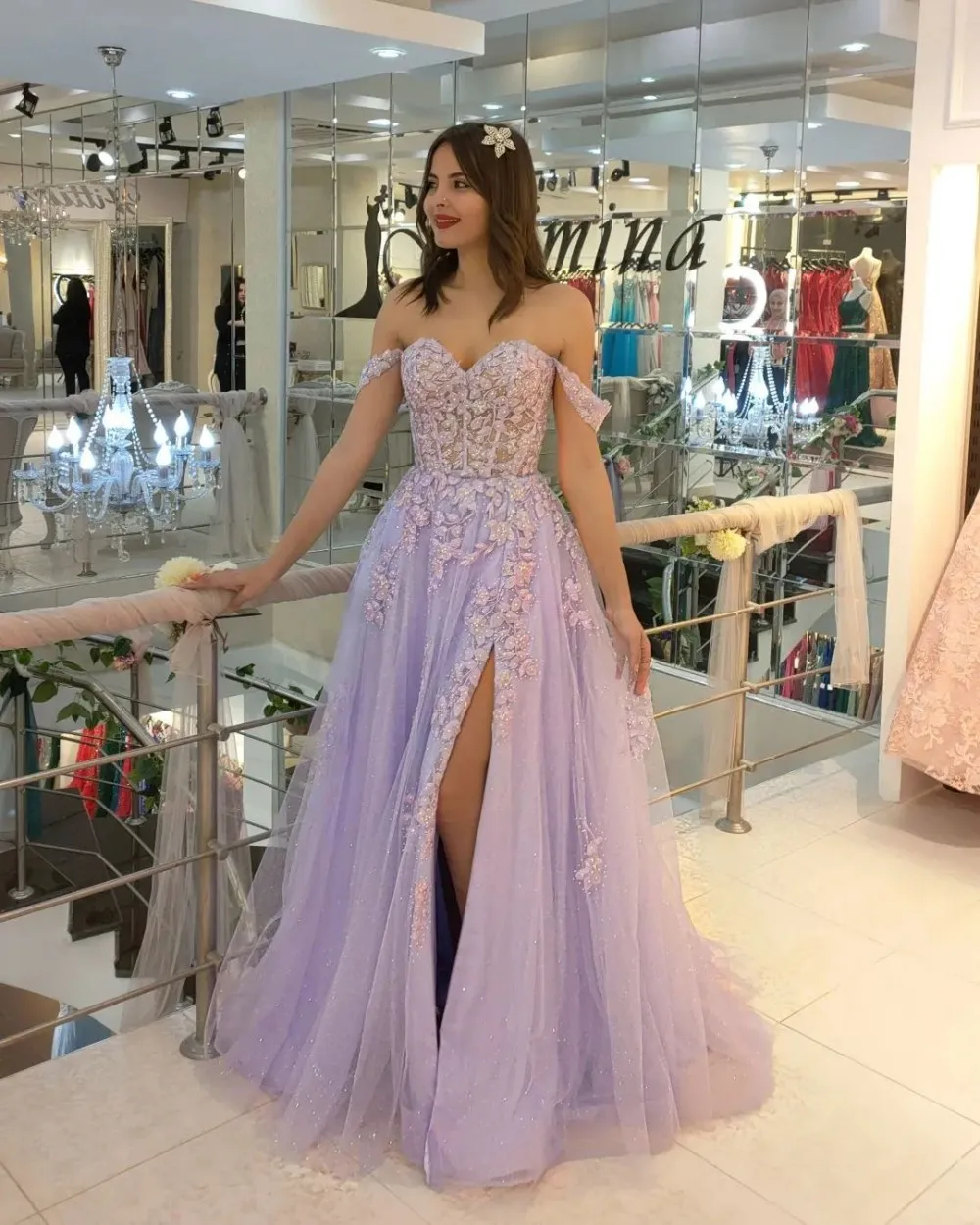 Sweetheart Side Slit Formal Party Grown 2023 Rode De Morrie Beautiful Lavender Sweetheart 3d Flower Evening Dresses