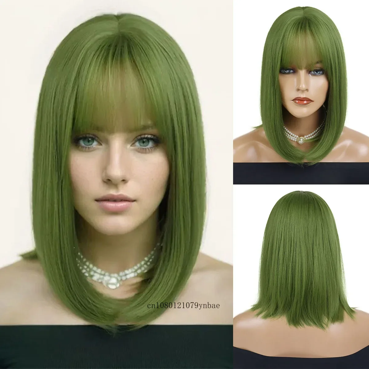 

Green Cosplay Wigs with Bangs for Women Girls Bob Wig Lolita Style Halloween Costume Carnival Party Christmas Use Heat Resistant